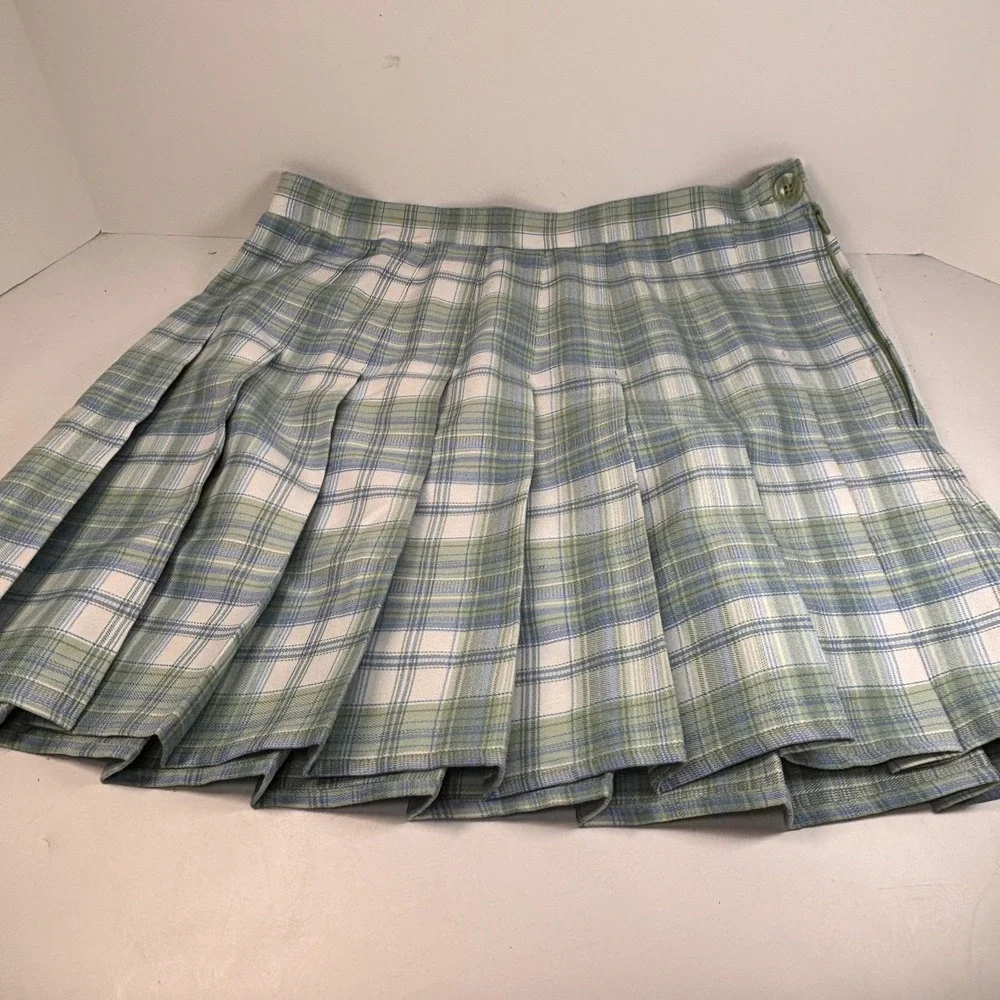 Rewind Plaid Pleated Skater Skirt SZ M High Waisted Schoolgirl Preppy Academia